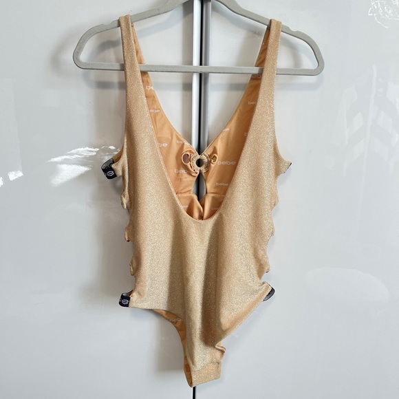 HOST PICK ⭐️ BEBE NWT Gold Metallic Cut-Out One Piece Swimsuit, Size XL - Picture 7 of 9